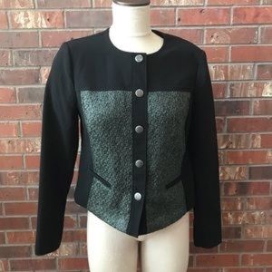 Womens Black & Green Tweed Front Jacket Small